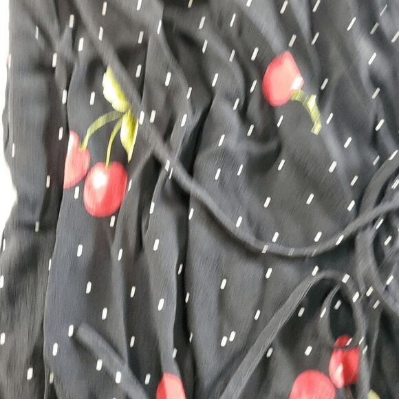FOREVER 21 Dress Womens Small Black Cherry Print Open Front Tie Wrap Mini - Picture 7 of 9